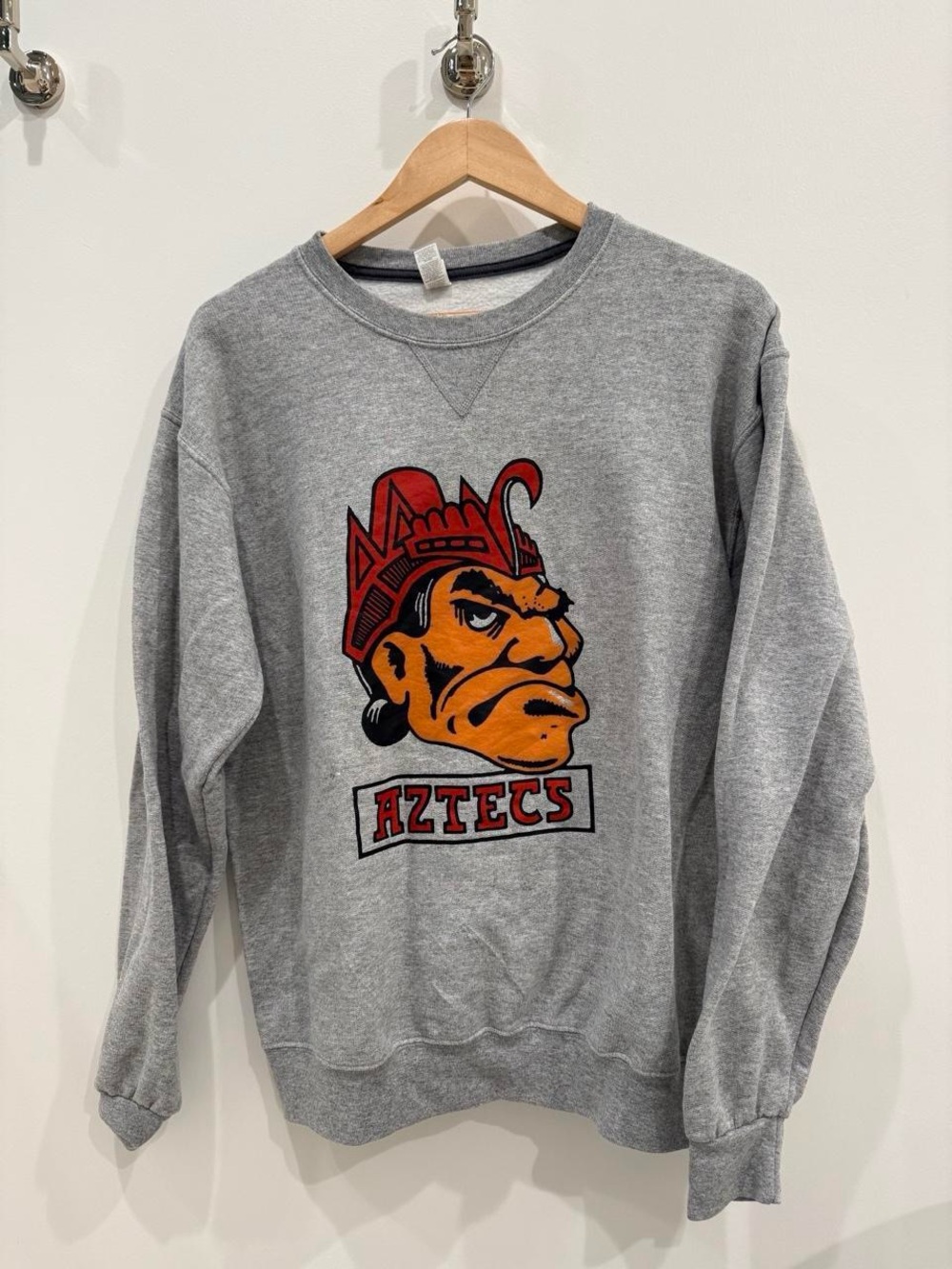 Gray Crewneck Sweatshirt with Red & Orange Aztecs Graphic